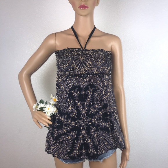 Free People Paisley Floral Tube Top Halter Blouse - Picture 2 of 8